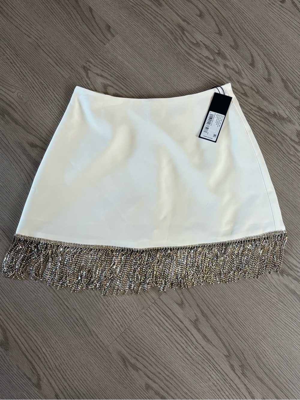 Gianni Bini White Mini Skirt with Gold Beaded Fringe